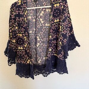 Art Class Floral Cardigan in Blue and Pink